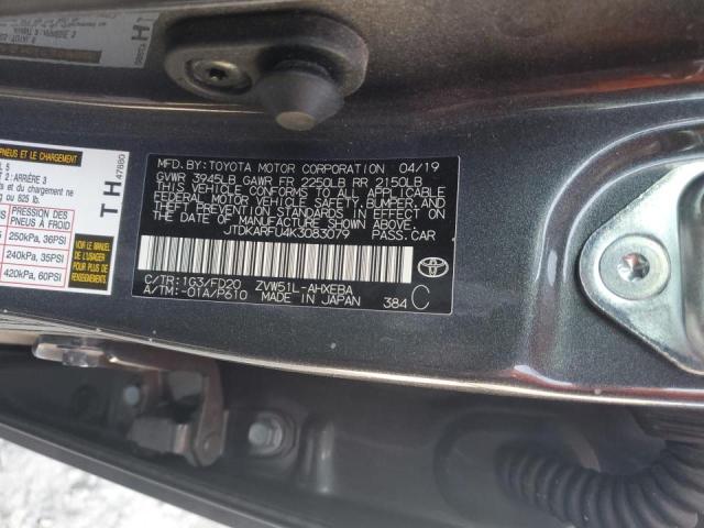 2019 Toyota Prius VIN: JTDKARFU4K3083079 Lot: 57019674