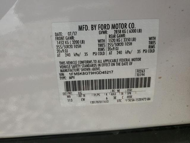 2017 Ford Explorer Sport VIN: 1FM5K8GT9HGD45217 Lot: 56710634