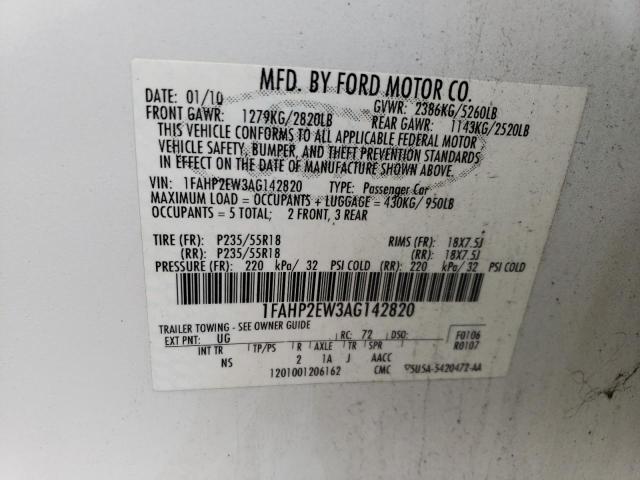 2010 Ford Taurus Sel VIN: 1FAHP2EW3AG142820 Lot: 54056184