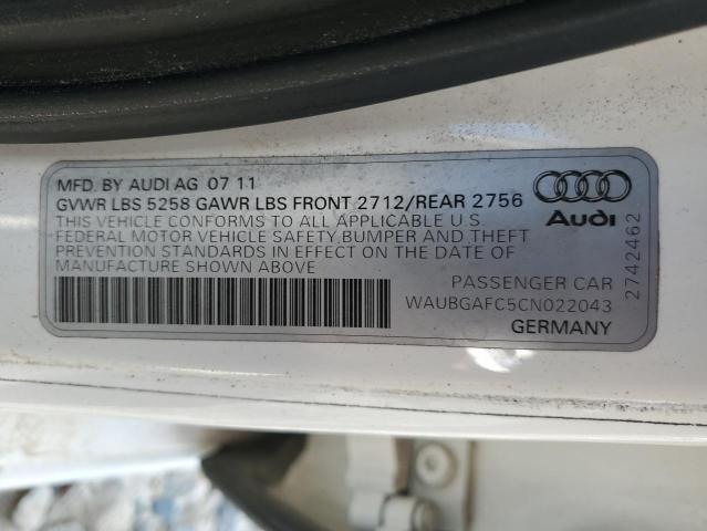 2012 Audi A6 VIN: WAUBGAFC5CN022043 Lot: 53653334