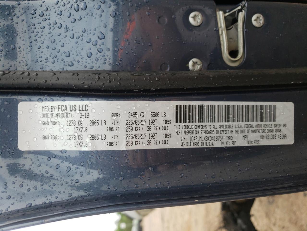 1C4PJMLX3KD418754 2019 Jeep Cherokee Latitude Plus