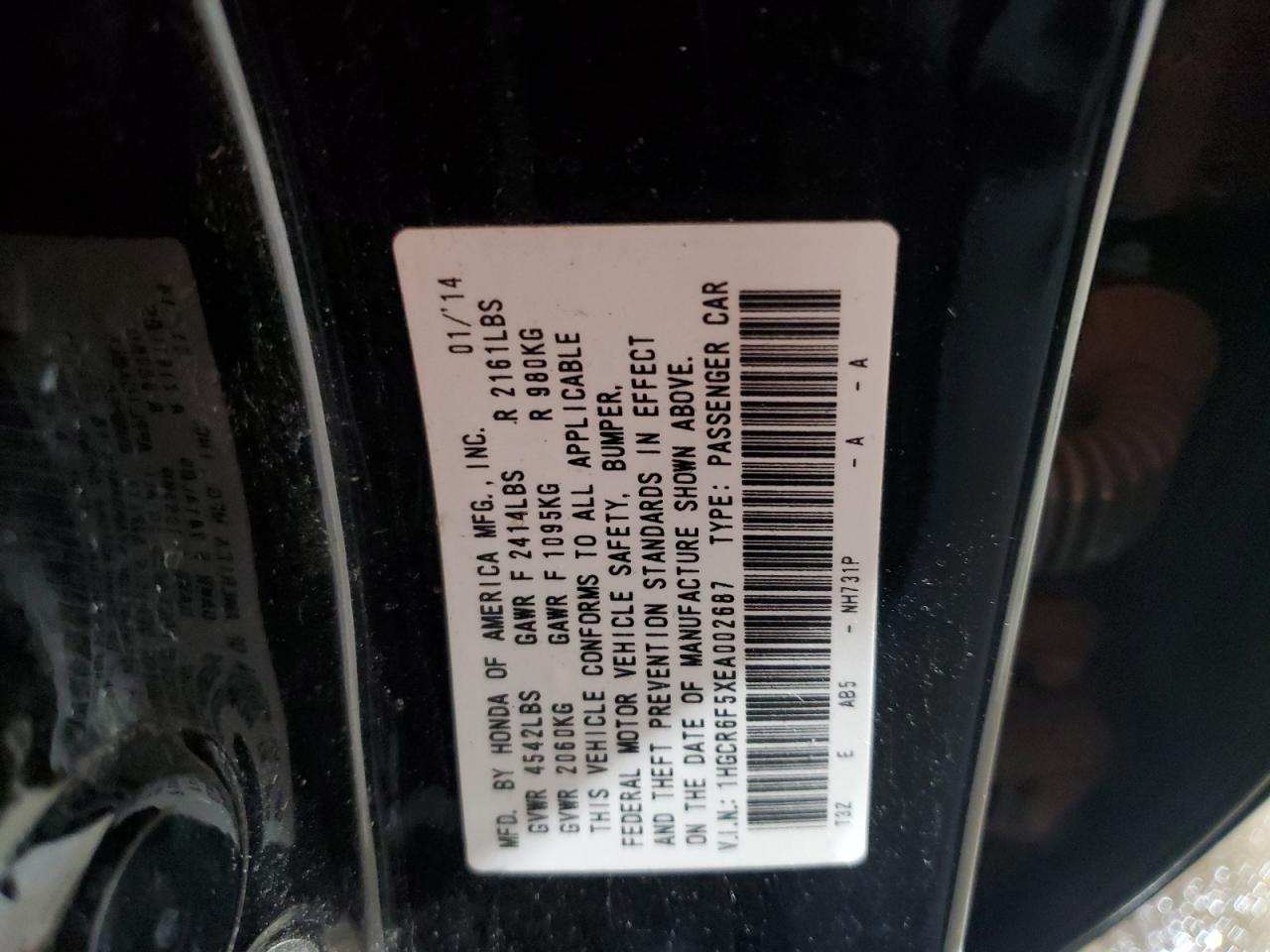 1HGCR6F5XEA002687 2014 Honda Accord Hybrid Exl