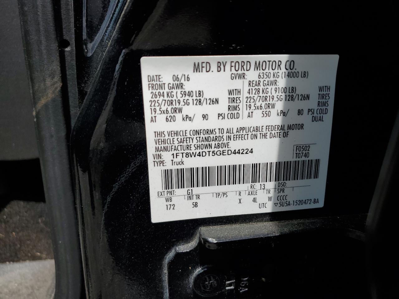 1FT8W4DT5GED44224 2016 Ford F450 Super Duty