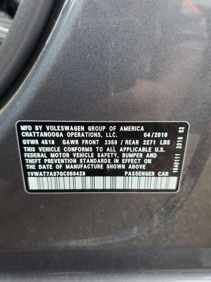 1VWAT7A37GC050428 2016 Volkswagen Passat S