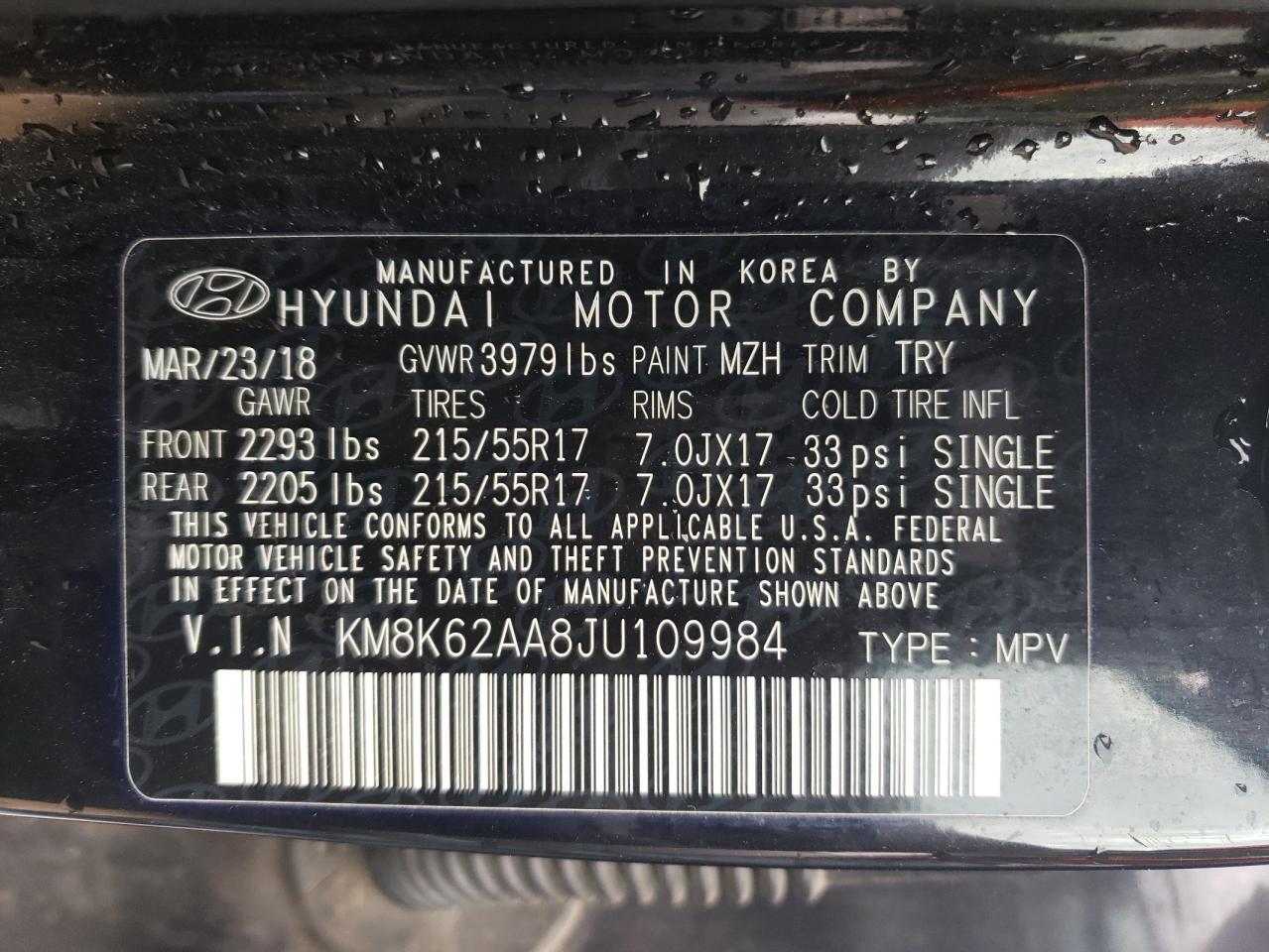 KM8K62AA8JU109984 2018 Hyundai Kona Sel