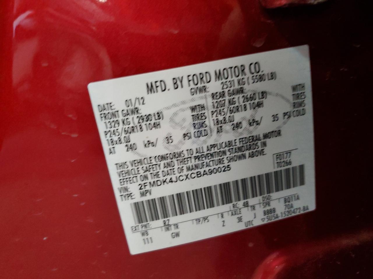 2FMDK4JCXCBA90025 2012 Ford Edge Sel