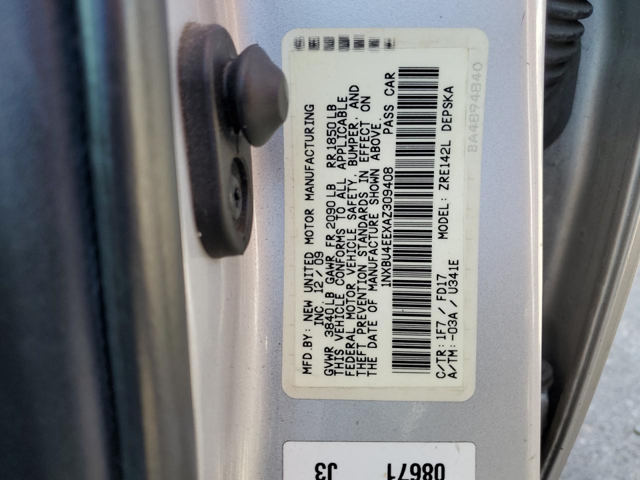 1NXBU4EEXAZ309408 2010 Toyota Corolla Base