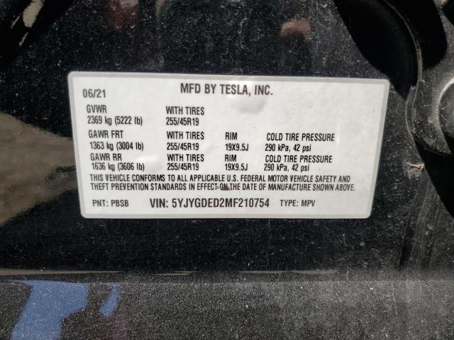 2021 Tesla Model Y VIN: 5YJYGDED2MF210754 Lot: 55371324