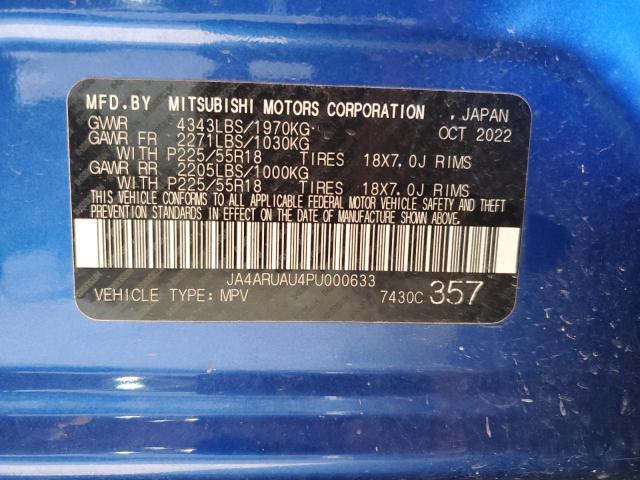 2023 Mitsubishi Outlander Sport S/Se VIN: JA4ARUAU4PU000633 Lot: 54703834