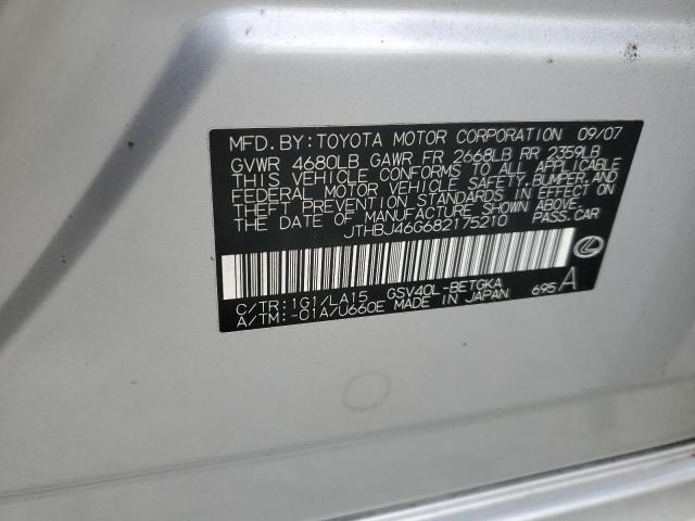 2008 Lexus Es 350 VIN: JTHBJ46G682175210 Lot: 52691114