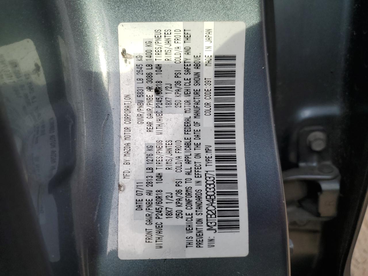 JM3TB2CA4B0330371 2011 Mazda Cx-9