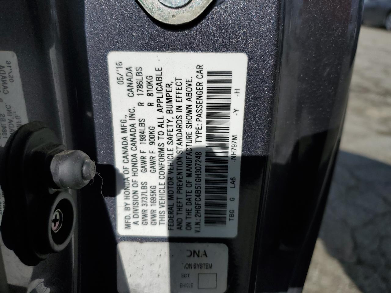 2HGFC4B51GH307248 2016 Honda Civic Lx