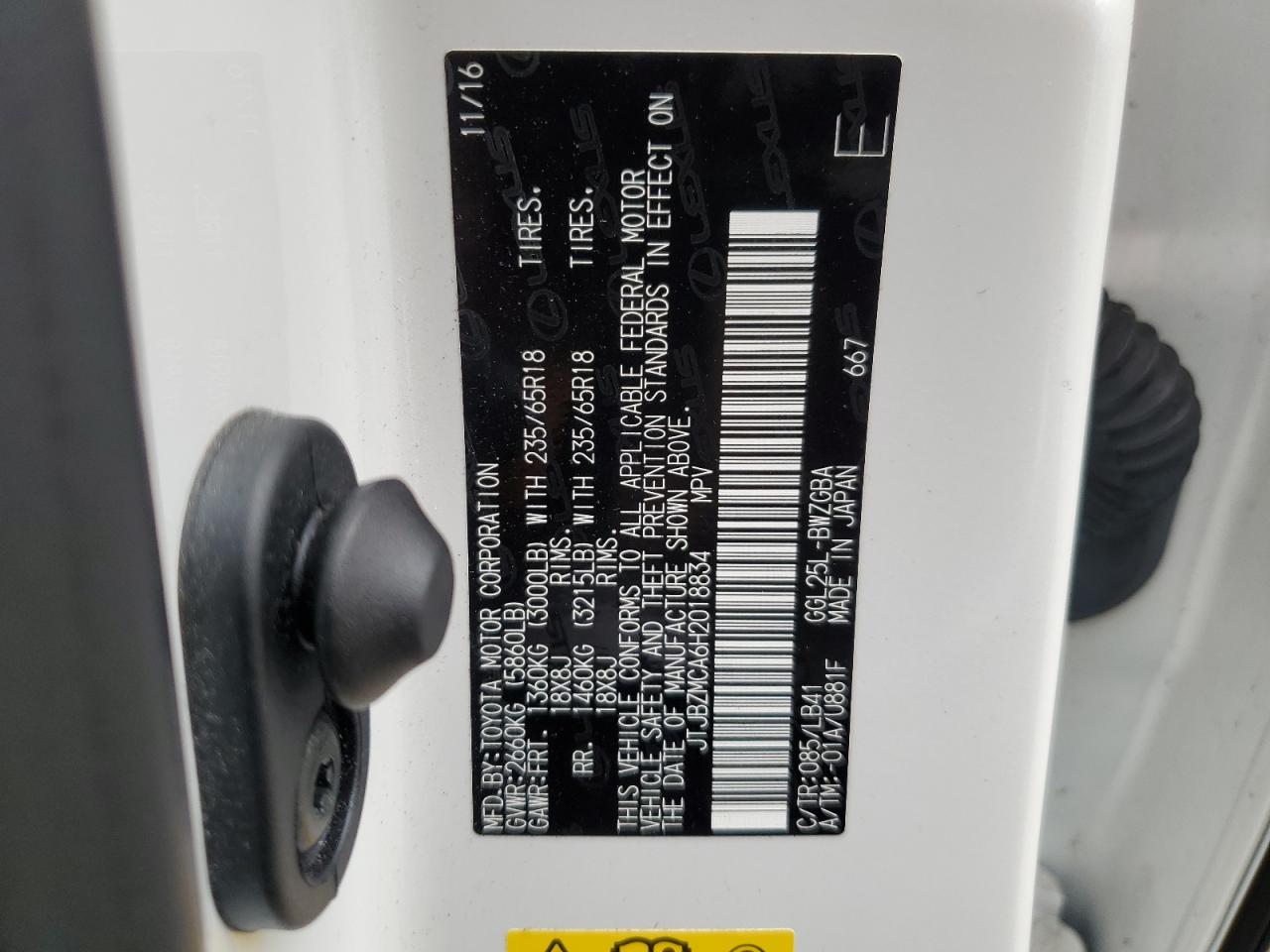 JTJBZMCA6H2018834 2017 Lexus Rx 350 Base