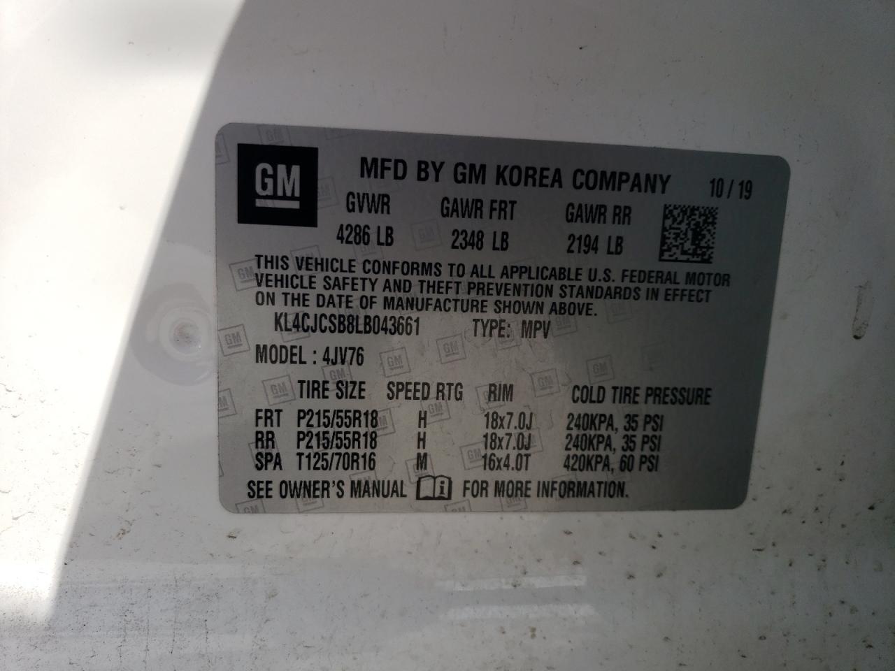 KL4CJCSB8LB043661 2020 Buick Encore Essence