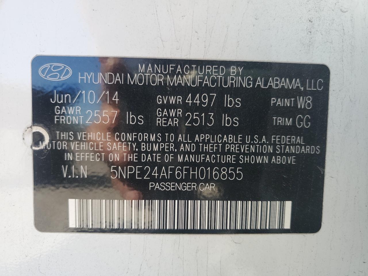 5NPE24AF6FH016855 2015 Hyundai Sonata Se