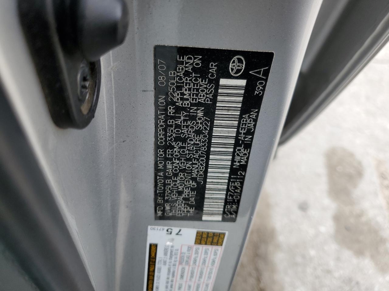 JTDKB20U783304227 2008 Toyota Prius