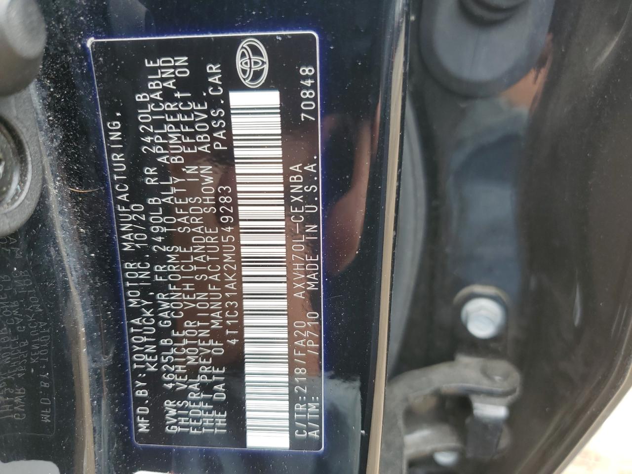 4T1C31AK2MU549283 2021 Toyota Camry Le