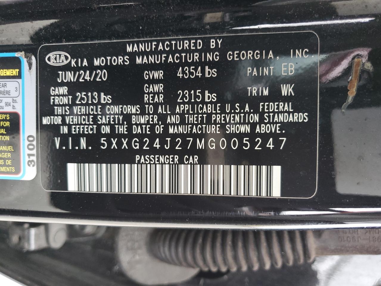 5XXG24J27MG005247 2021 Kia K5 Lx