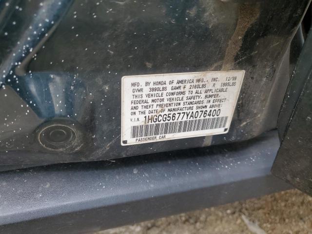 2000 Honda Accord Se VIN: 1HGCG5677YA076400 Lot: 56013454