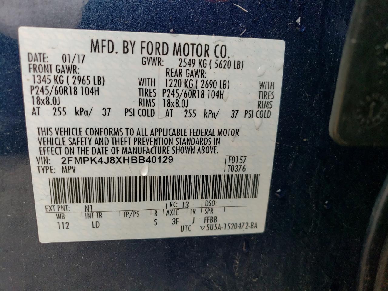 2FMPK4J8XHBB40129 2017 Ford Edge Sel