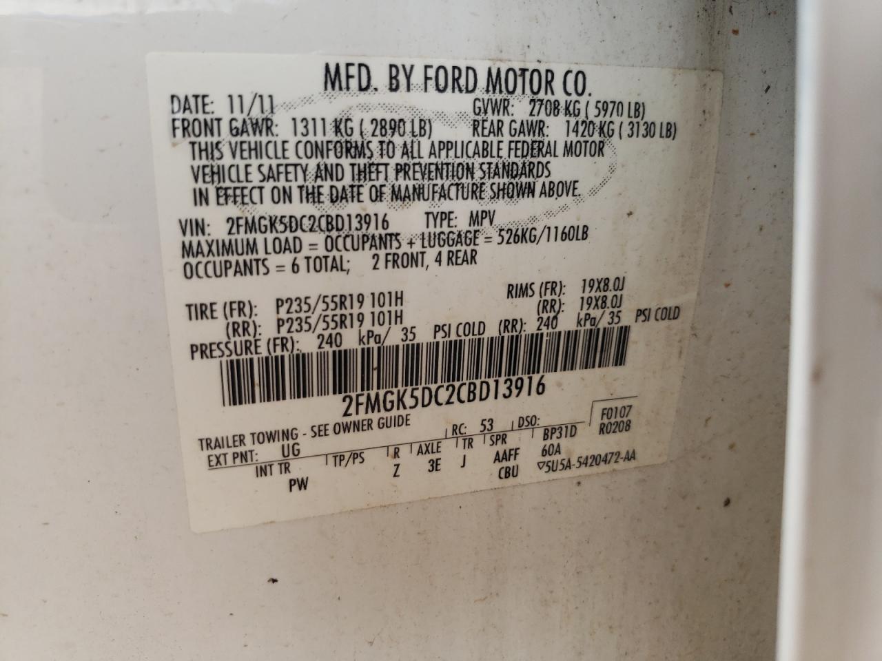 2FMGK5DC2CBD13916 2012 Ford Flex Limited