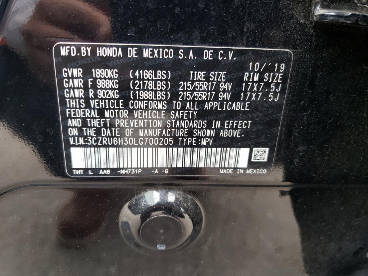 3CZRU6H30LG700205 2020 Honda Hr-V Lx