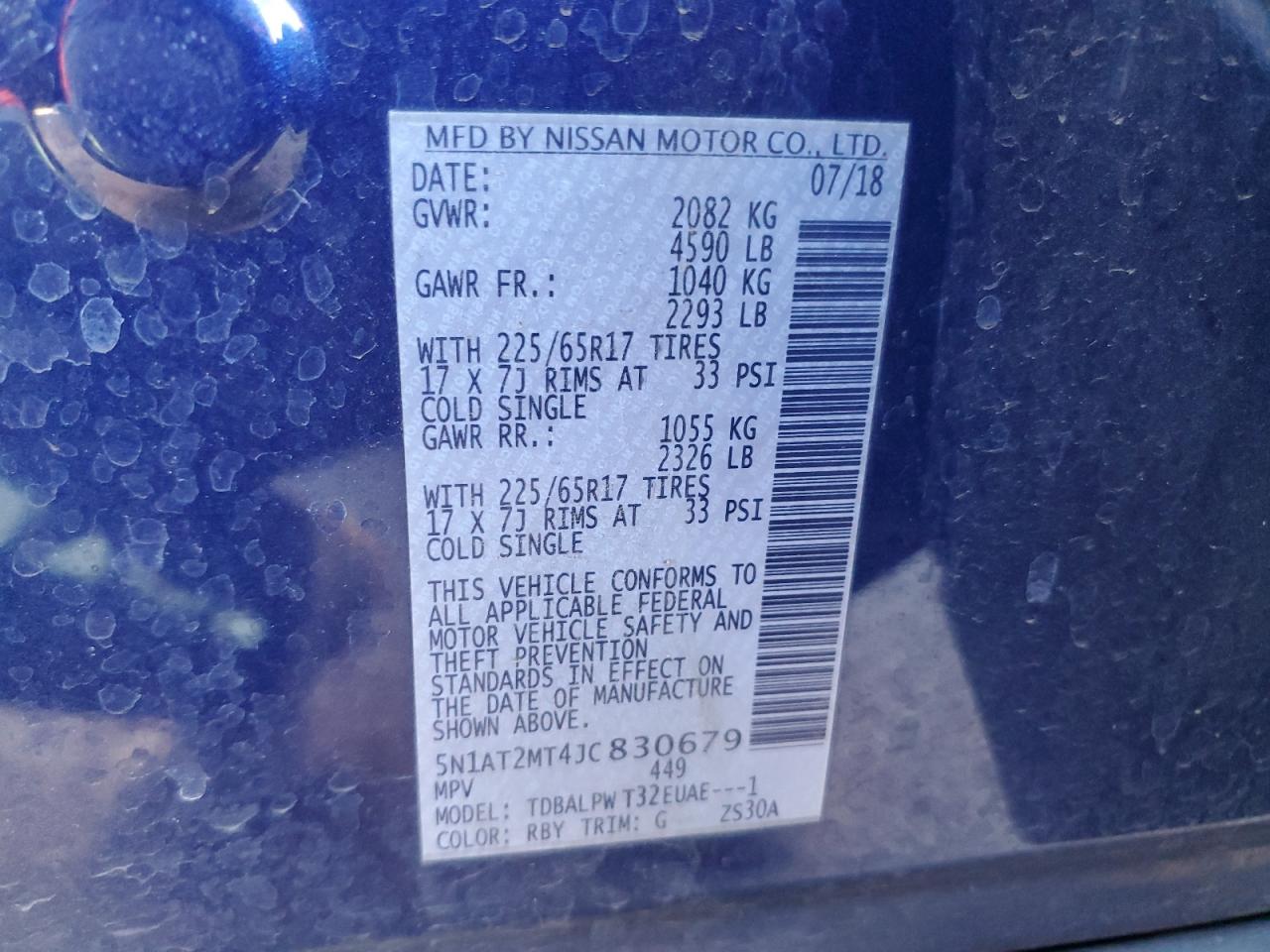 5N1AT2MT4JC830679 2018 Nissan Rogue S