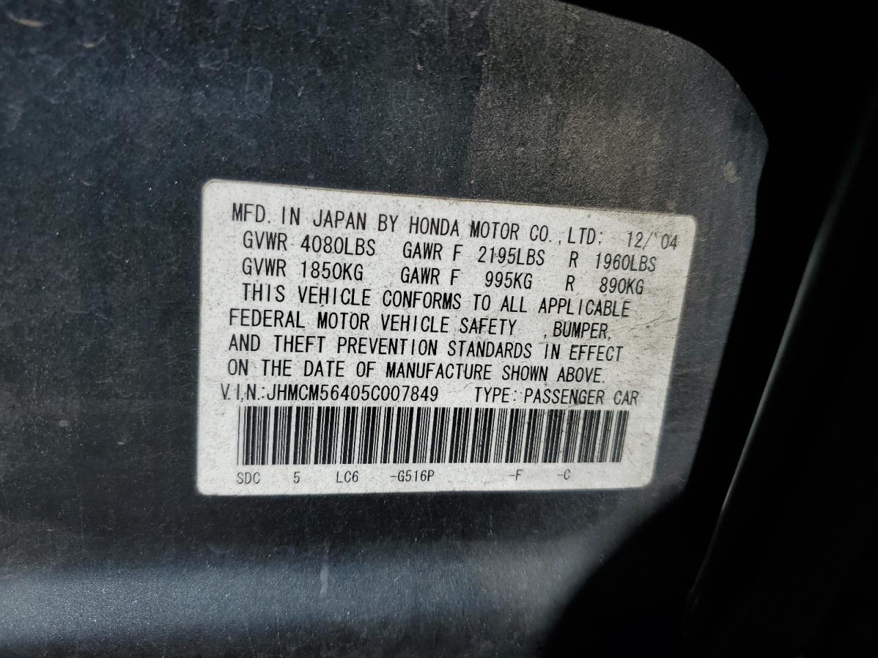 JHMCM56405C007849 2005 Honda Accord Lx