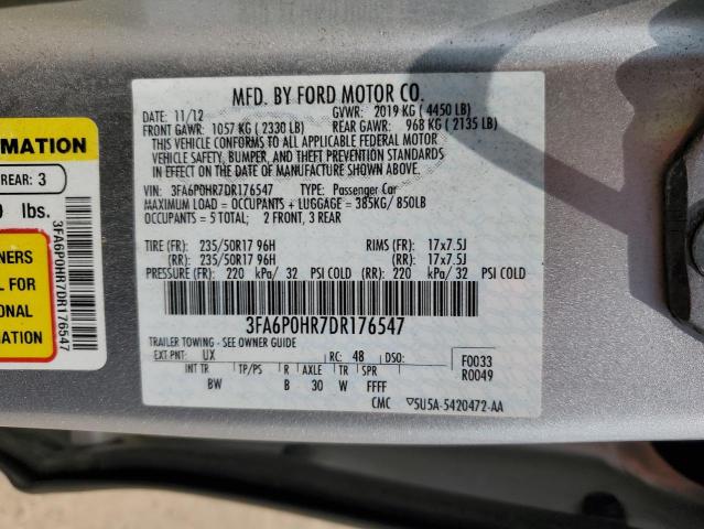 2013 Ford Fusion Se VIN: 3FA6P0HR7DR176547 Lot: 57041264