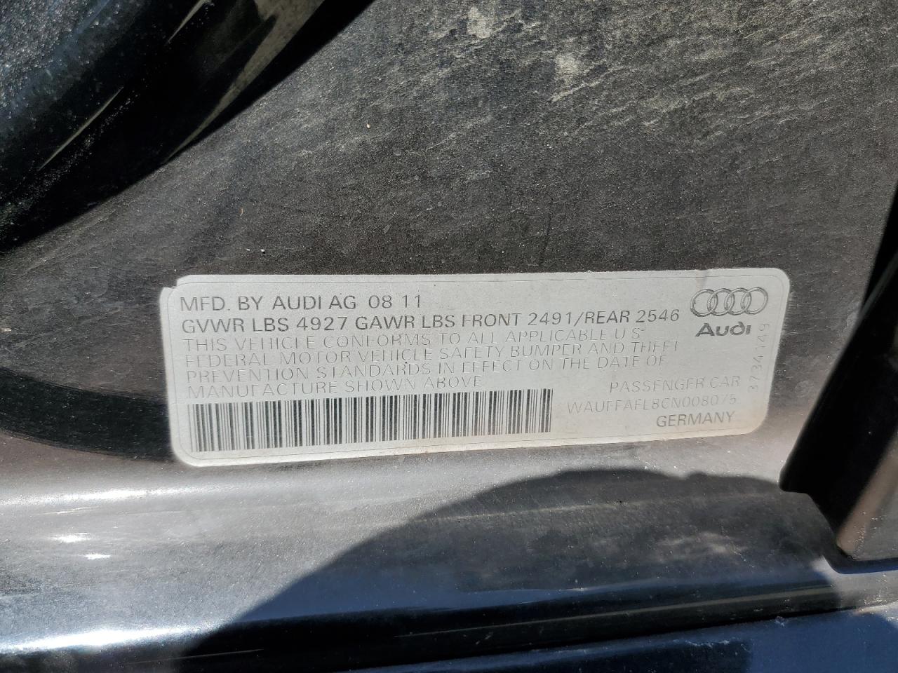 WAUFFAFL8CN008075 2012 Audi A4 Premium Plus