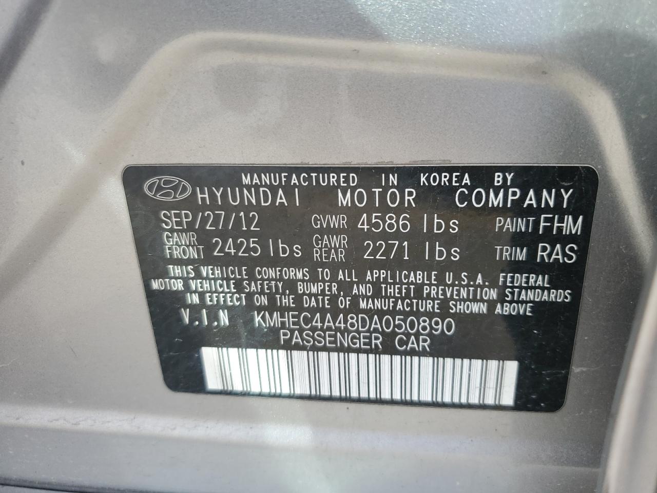 2013 Hyundai Sonata Hybrid vin: KMHEC4A48DA050890