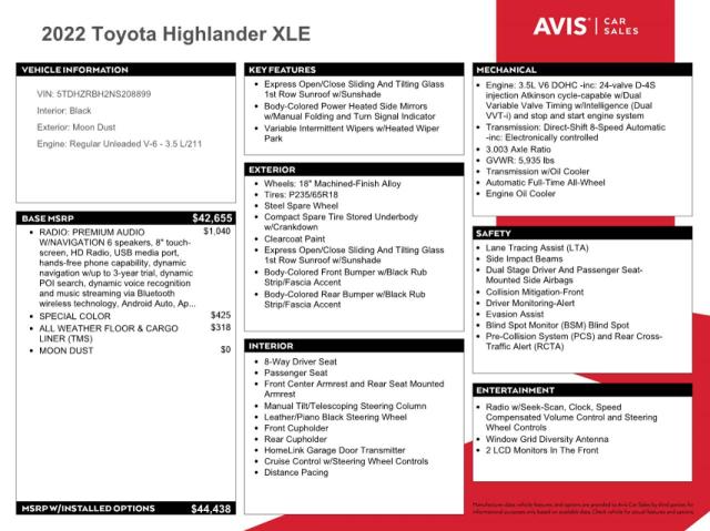 2022 TOYOTA HIGHLANDER - 5TDHZRBH2NS208899