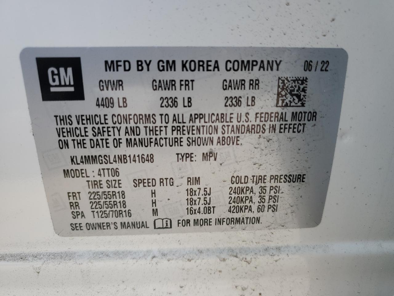 KL4MMGSL4NB141648 2022 Buick Encore Gx Essence