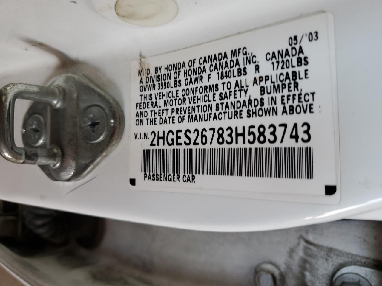 2HGES26783H583743 2003 Honda Civic Ex