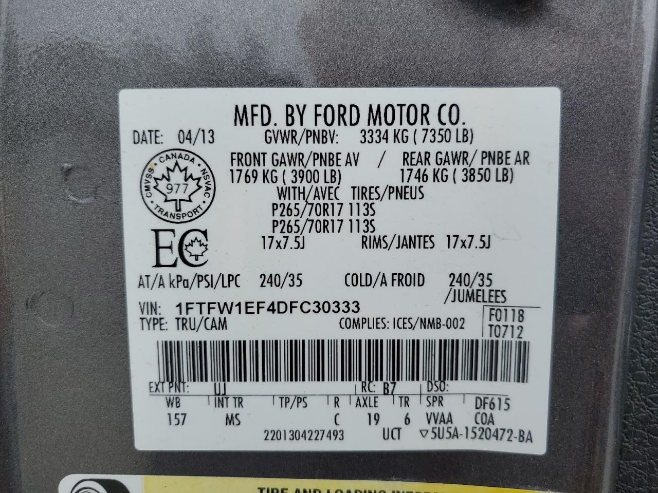 1FTFW1EF4DFC30333 2013 Ford F150 Supercrew