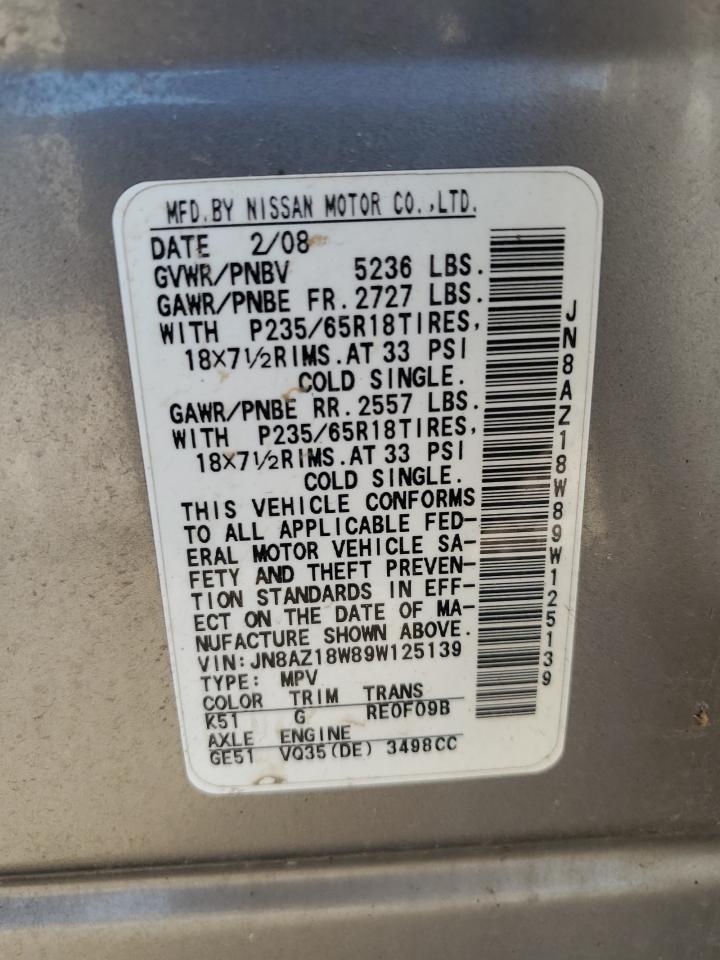 JN8AZ18W89W125139 2009 Nissan Murano S