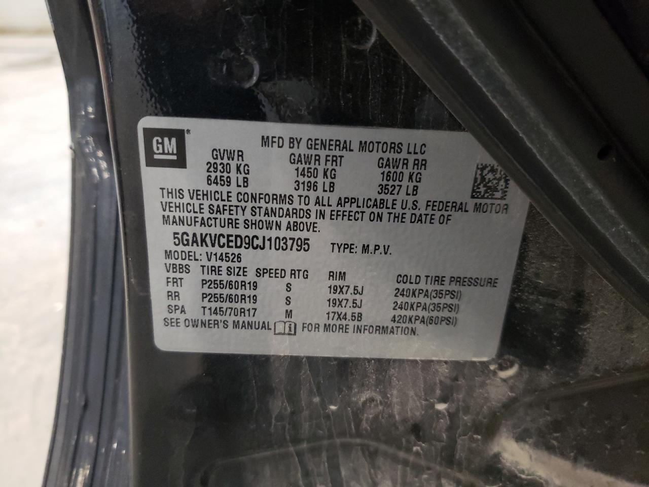 5GAKVCED9CJ103795 2012 Buick Enclave