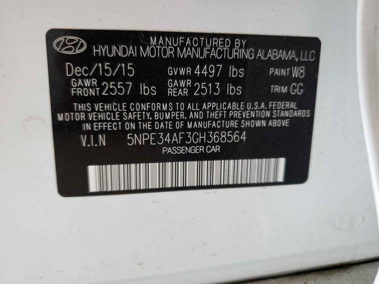 5NPE34AF3GH368564 2016 Hyundai Sonata Sport