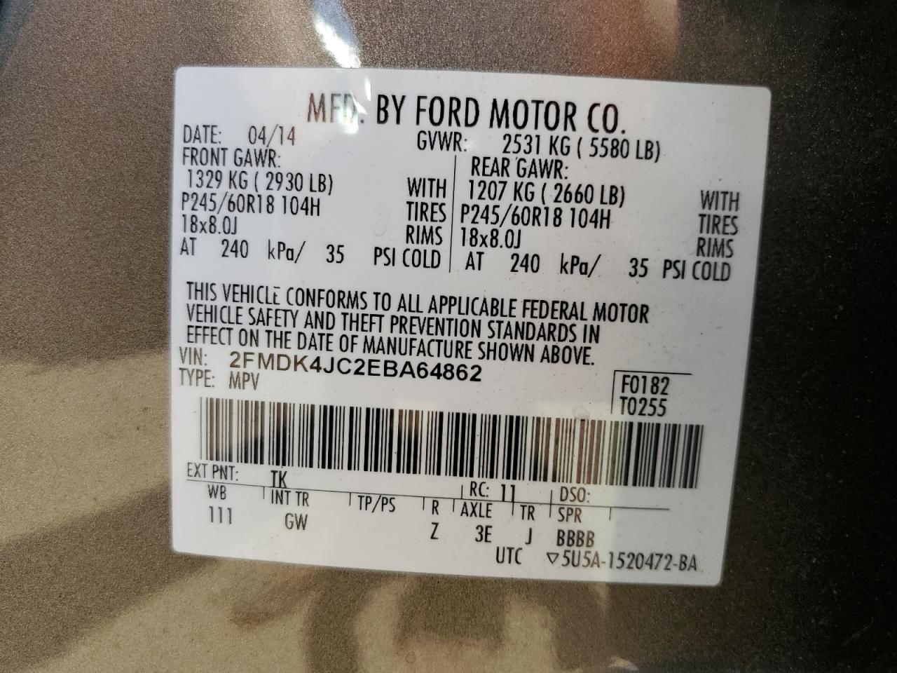 2FMDK4JC2EBA64862 2014 Ford Edge Sel