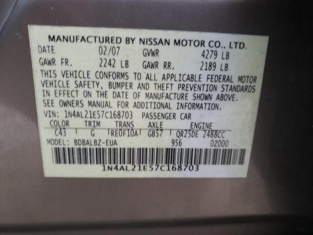 2007 Nissan Altima 2.5 VIN: 1N4AL21E57C168703 Lot: 53764254