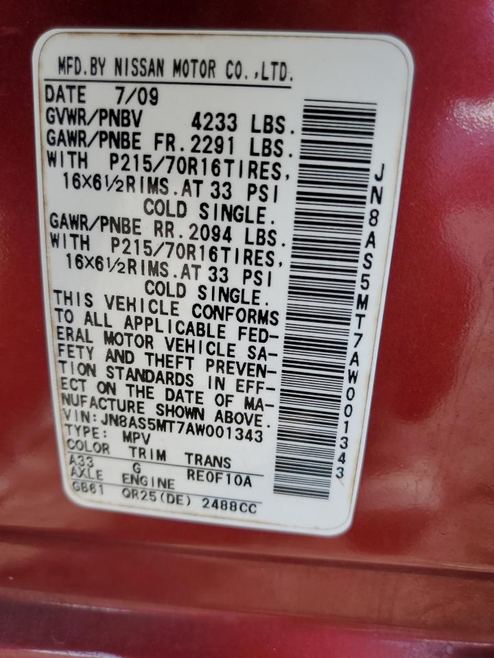 JN8AS5MT7AW001343 2010 Nissan Rogue S