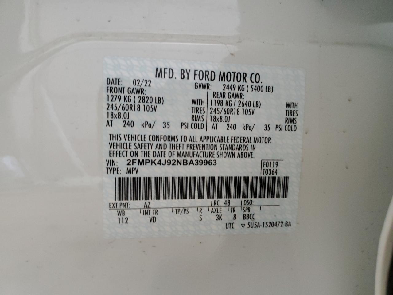 2FMPK4J92NBA39963 2022 Ford Edge Sel