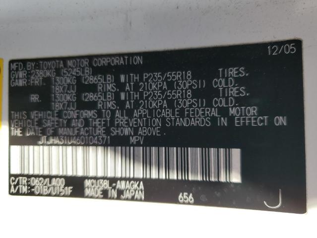 2006 Lexus Rx 330 VIN: JTJHA31U460104371 Lot: 55495954