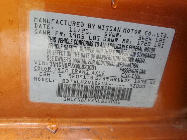 2022 Nissan Versa Sr VIN: 3N1CN8FVXNL823001 Lot: 56701004