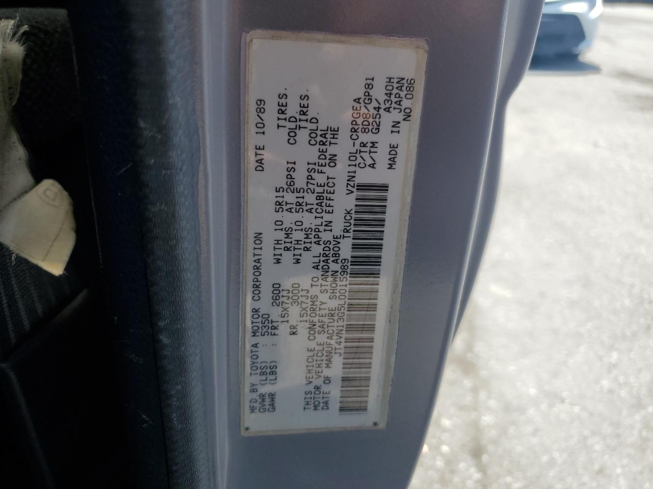 JT4VN13G5L0015989 1990 Toyota Pickup 1/2 Ton Extra Long Wheelbase Sr5