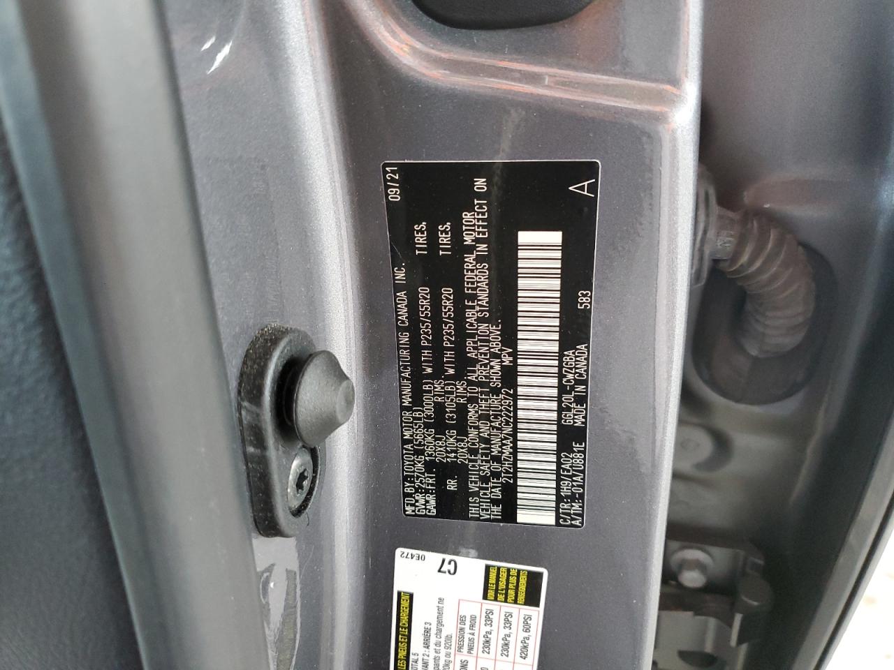 2T2HZMAA7NC222972 2022 Lexus Rx 350