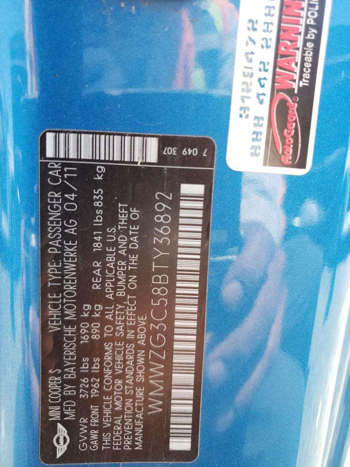 WMWZG3C58BTY36892 2011 Mini Cooper S Clubman