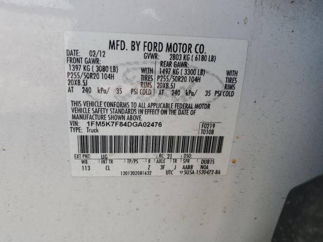 2013 Ford Explorer Limited VIN: 1FM5K7F84DGA02476 Lot: 56648164