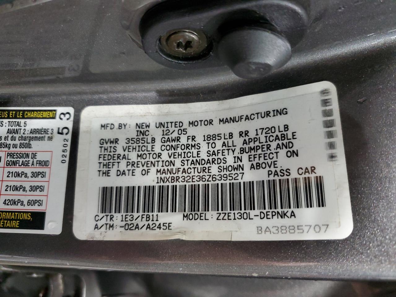 1NXBR32E36Z639527 2006 Toyota Corolla Ce