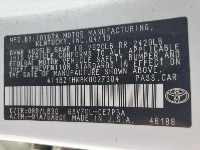 VIN 4T1BZ1HK8KU027304 2019 Toyota Camry, Xse no.12